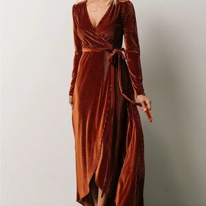 Baltic Born Jada Ribbed Velvet Wrap Dress in Copper